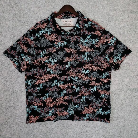 UNDER ARMOUR 2XL Playoff 3.0 Polo Golf Shirt Black Hydro Teal Stretch Floral AOP - Picture 3 of 10